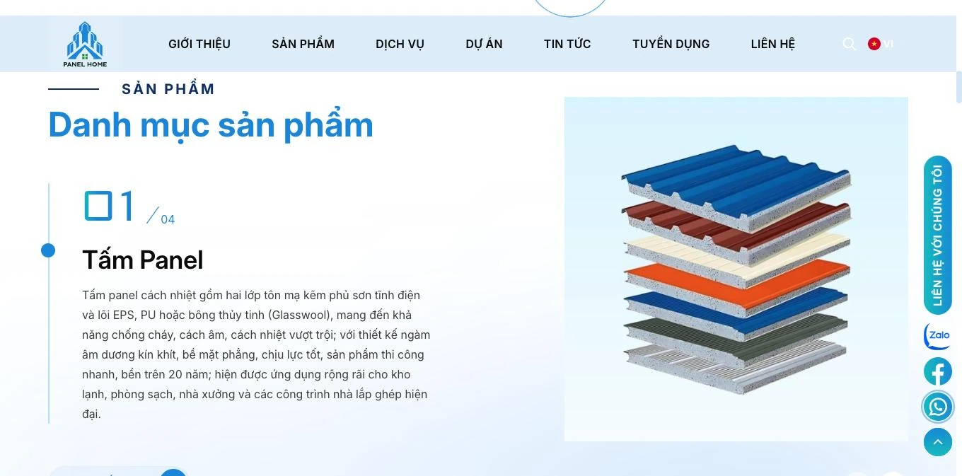 Danh mục sản phẩm Panel Home mở đầu bằng tấm panel cách nhiệt nhiều lớp