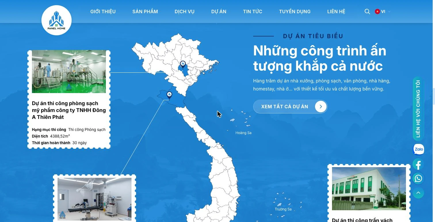 Bản đồ công trình Panel Home kèm diện tích và thời gian hoàn thành