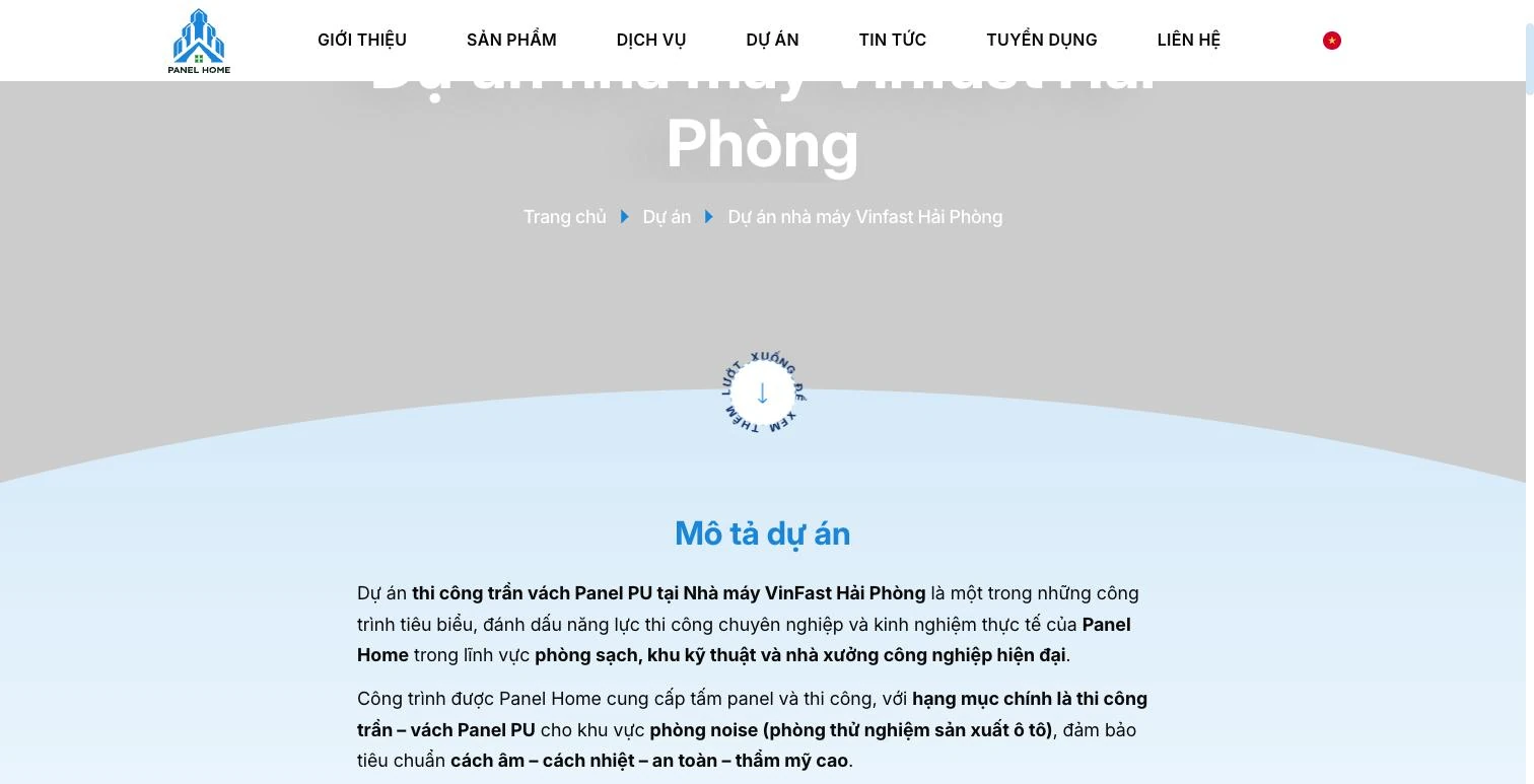 Trang chi tiết dự án thi công panel PU tại nhà máy VinFast Hải Phòng