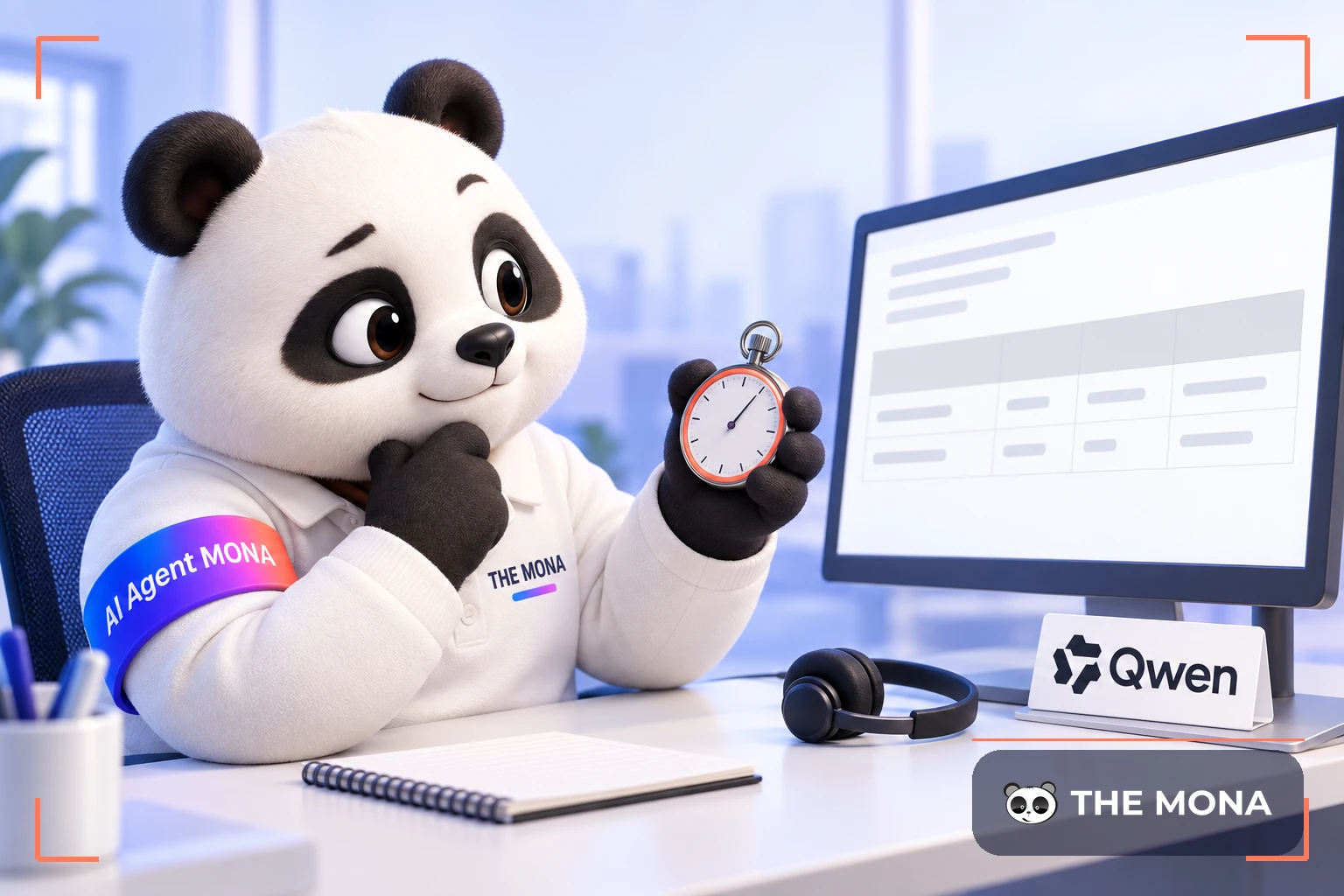 Gấu MONA cầm đồng hồ bấm giờ trước bảng giá Qwen đã đổi sang tính theo token.
