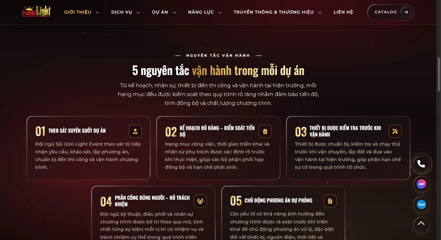 Khối năm nguyên tắc vận hành trong mỗi dự án của Sài Gòn Light Event