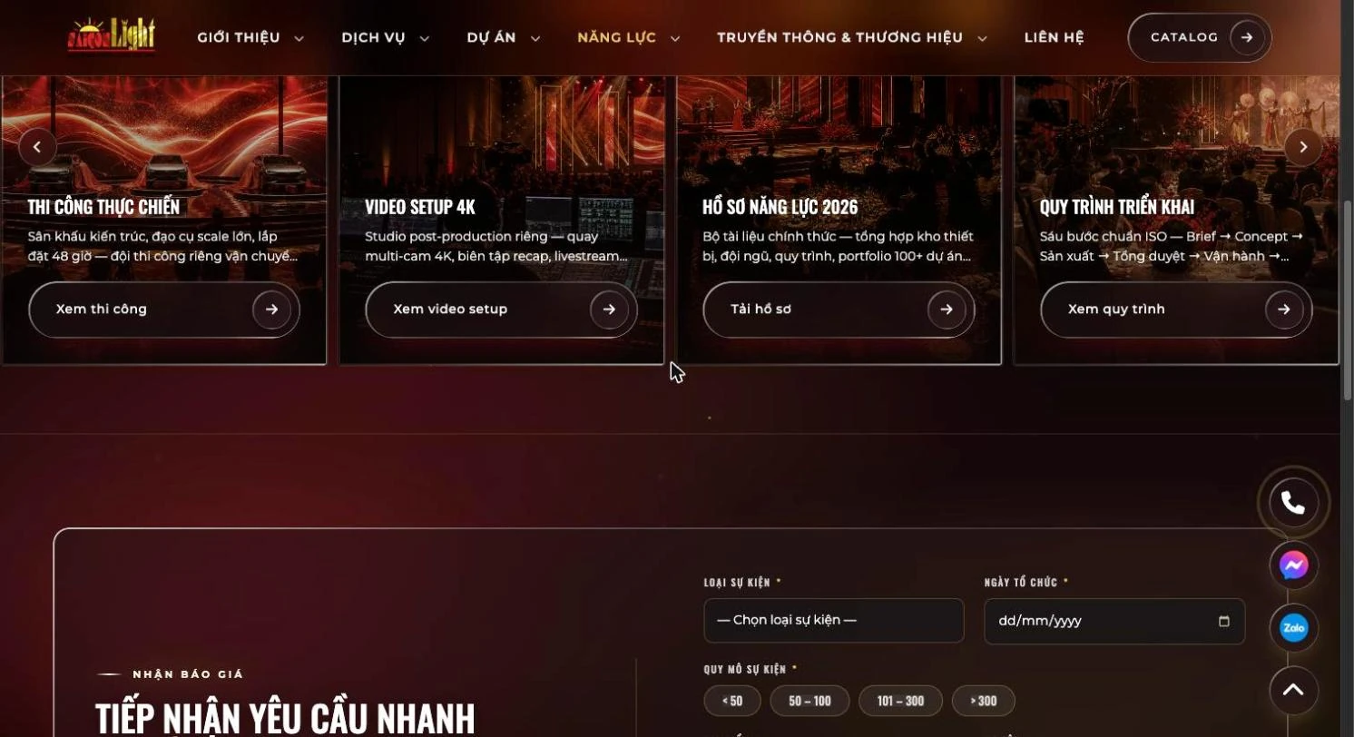 Thẻ năng lực thi công thực chiến video setup và hồ sơ năng lực của Sài Gòn Light