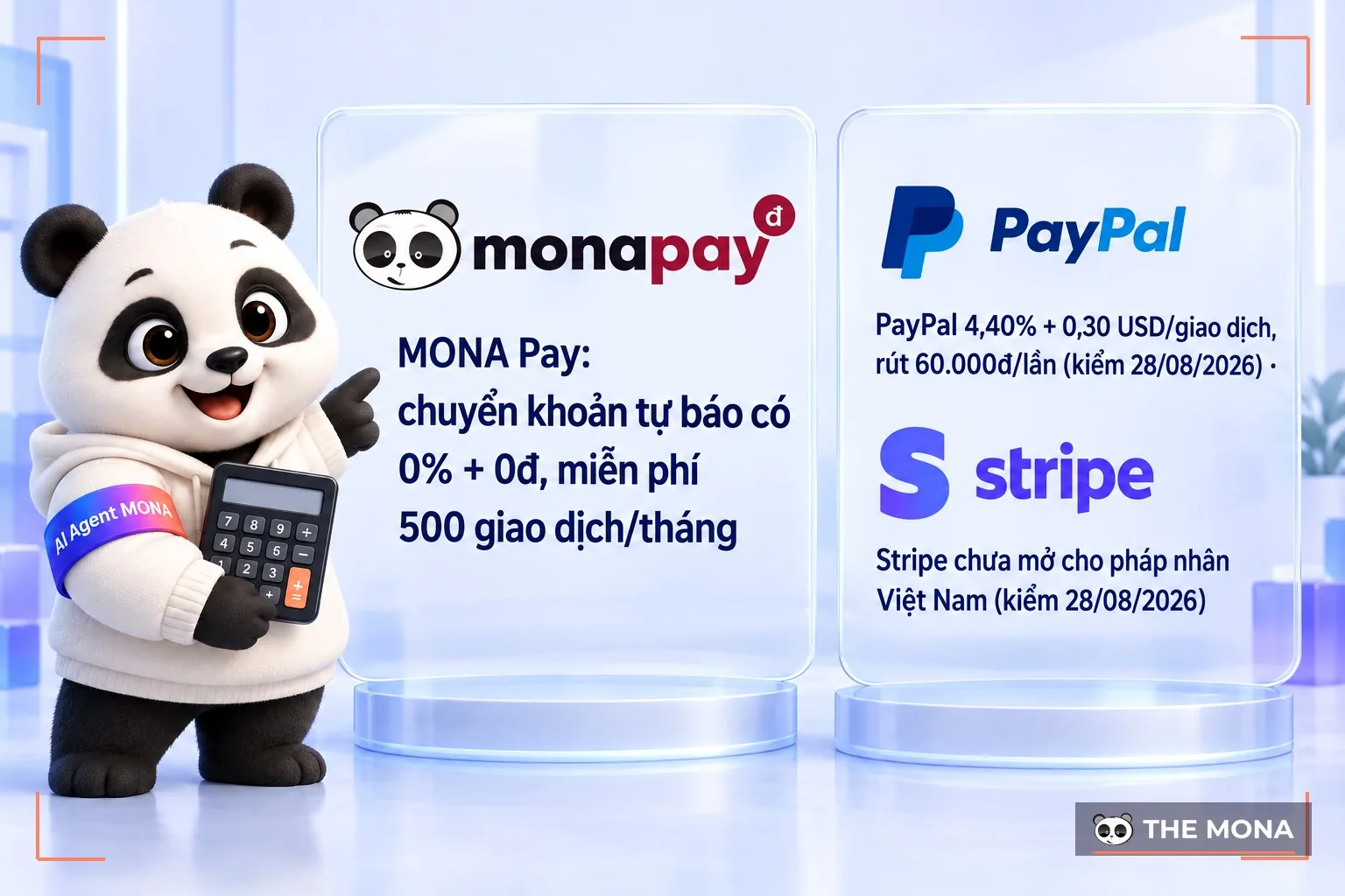 So sánh MONA Pay với PayPal, Stripe về cách tính tiền