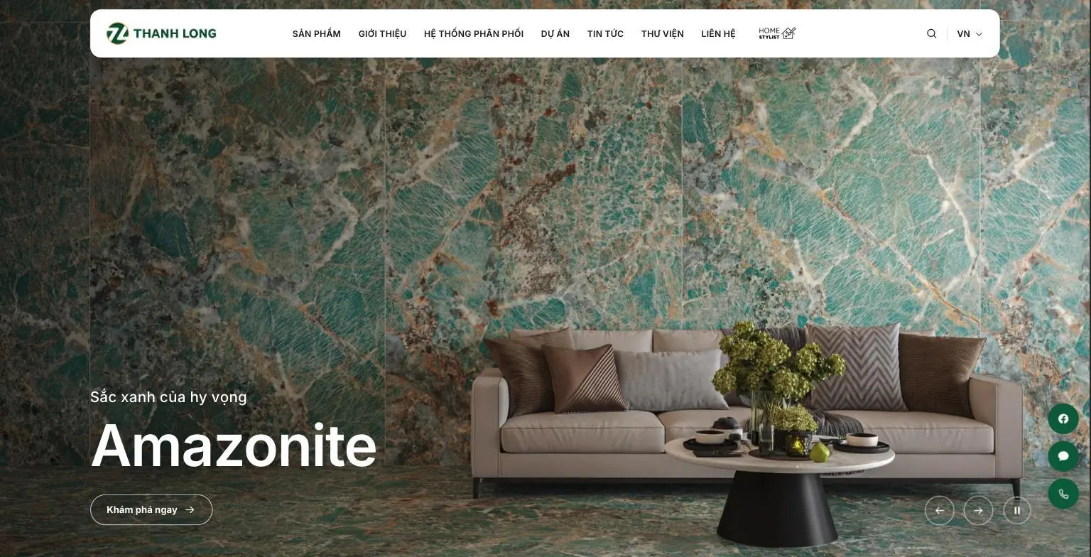 Màn hero website Thanh Long Group giới thiệu bộ sưu tập gạch Amazonite
