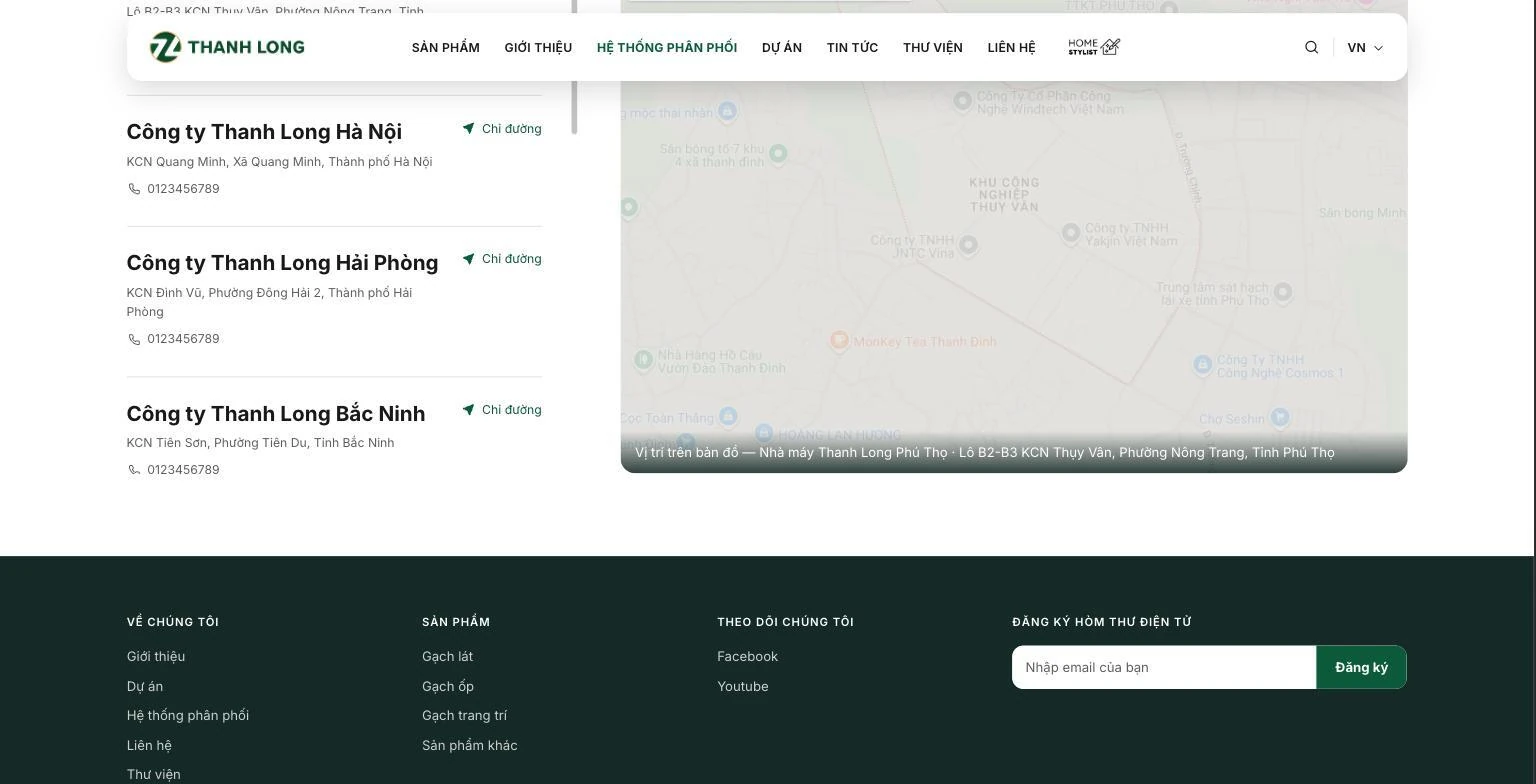 Danh sách công ty thành viên kèm bản đồ chỉ đường trên website Thanh Long