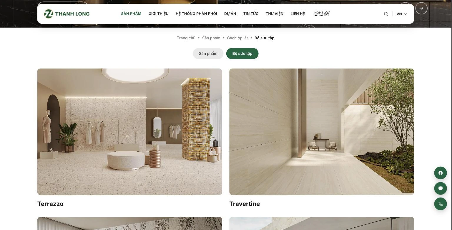 Lưới bộ sưu tập Terrazzo và Travertine dựng bằng ảnh không gian thật