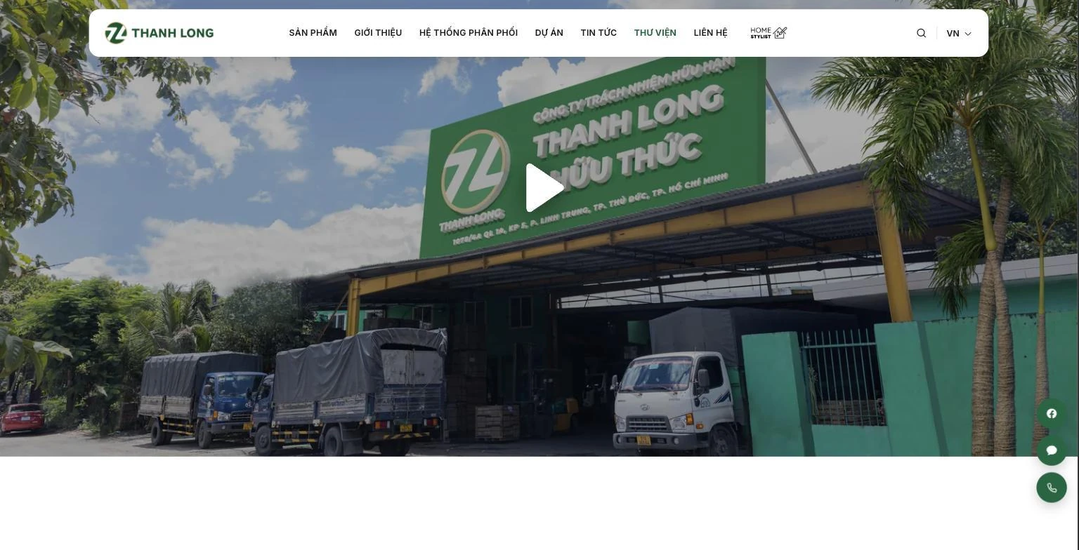 Thư viện video giới thiệu kho vận Thanh Long với nút phát ngay trên trang