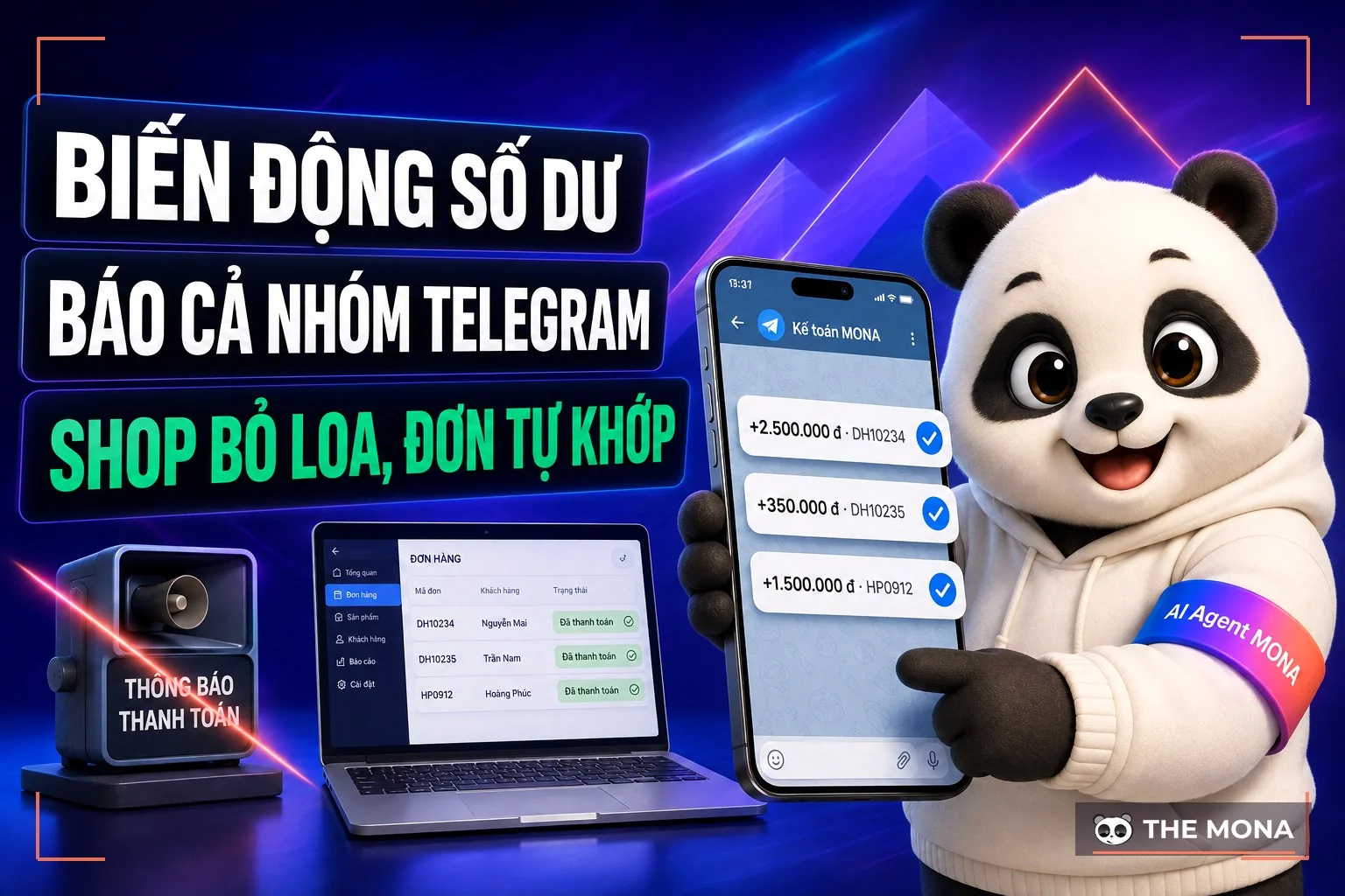 Biến động số dư báo qua Telegram cho cả nhóm, shop bỏ loa, đơn tự khớp