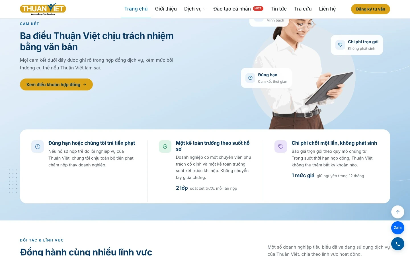 Ba cam kết Thuận Việt ghi trong hợp đồng về đúng hạn, kế toán trưởng và chi phí