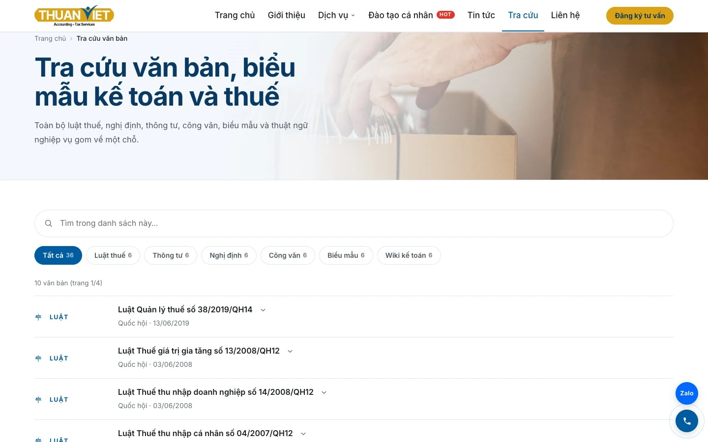 Trang tra cứu luật thuế, thông tư, nghị định và biểu mẫu kế toán