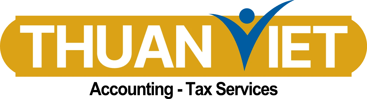 Logo Kế Toán Thuận Việt chữ Thuan Viet trên nền vàng, Accounting Tax Services