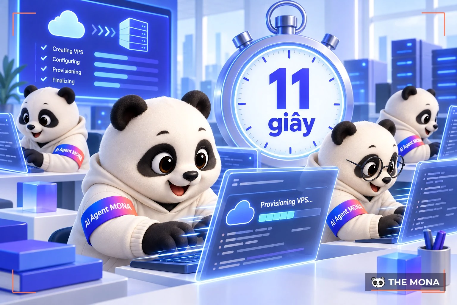 Đội gấu MONA thao tác tạo VPS cloud trong 11 giây