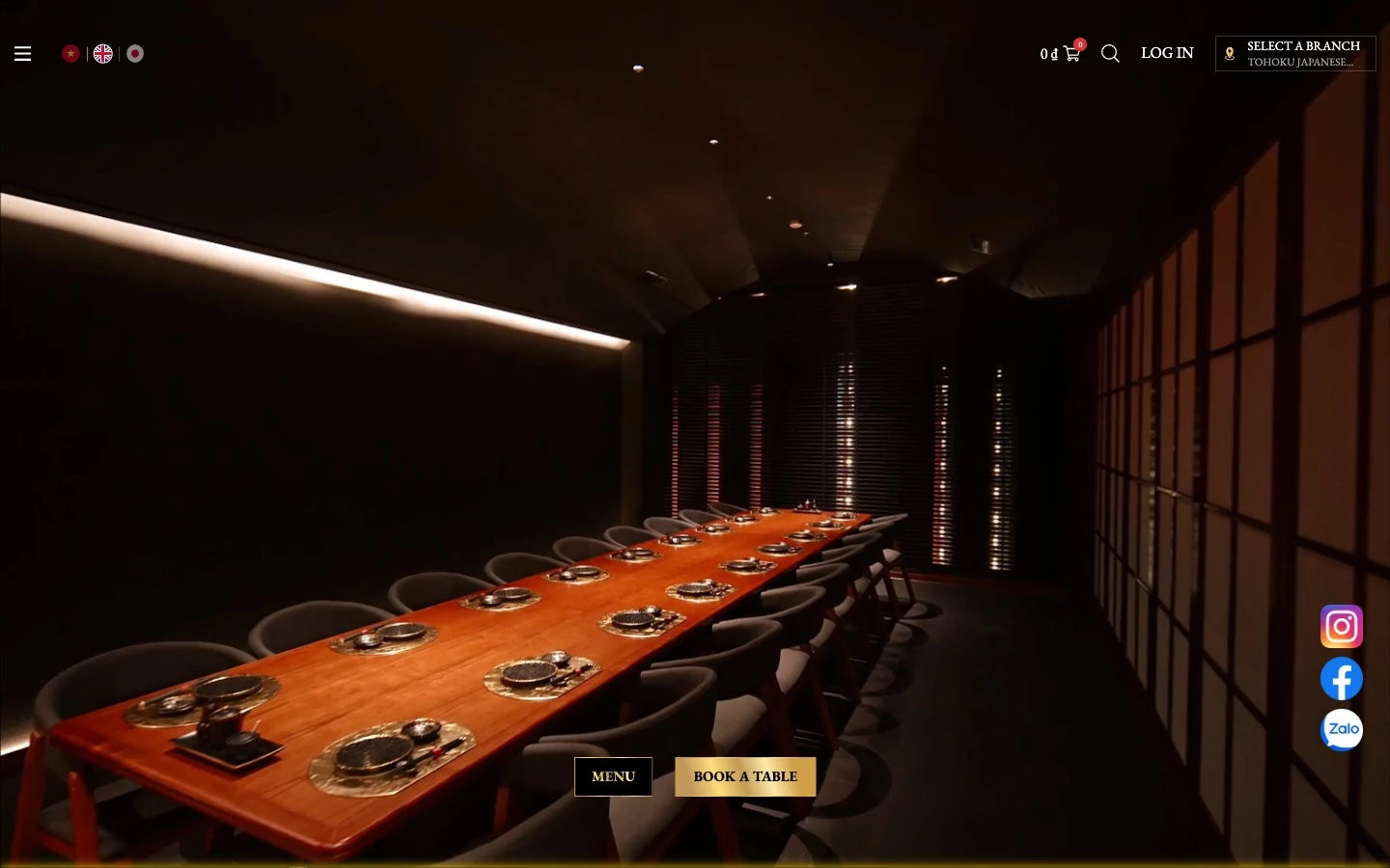 Bản tiếng Anh website Tohoku Japanese Restaurant