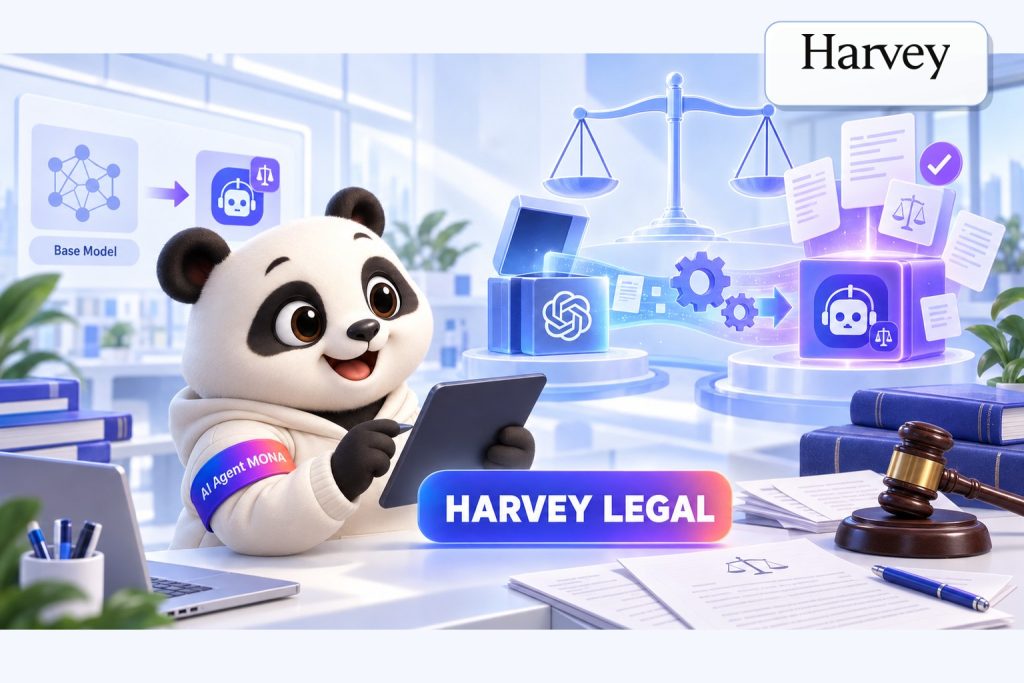 MONA AI Lab — Harvey tự huấn luyện model pháp lý từ model mở, gấu AI Agent MONA làm trainer