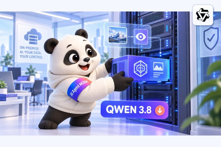 Bìa MONA AI Lab về Qwen3.8 mở trọng số chạy tại chỗ trên máy chủ