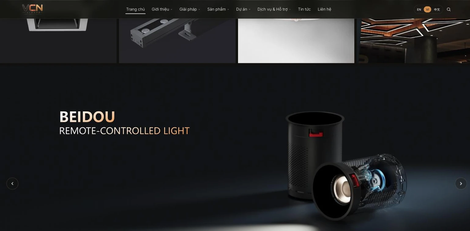 Khối giới thiệu dòng đèn Beidou điều khiển từ xa trên website VCN Lighting