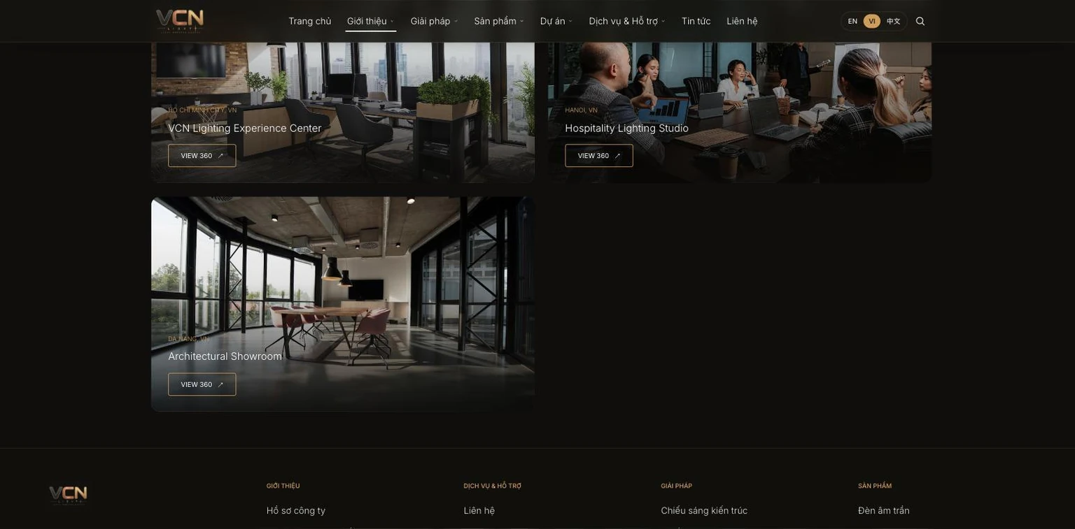 Ba showroom trực tuyến của VCN kèm nút xem không gian 360 độ