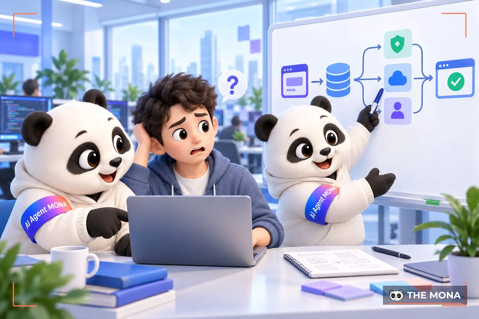 Gấu MONA tư vấn cho khách kẹt ở khâu chạy phần mềm thật