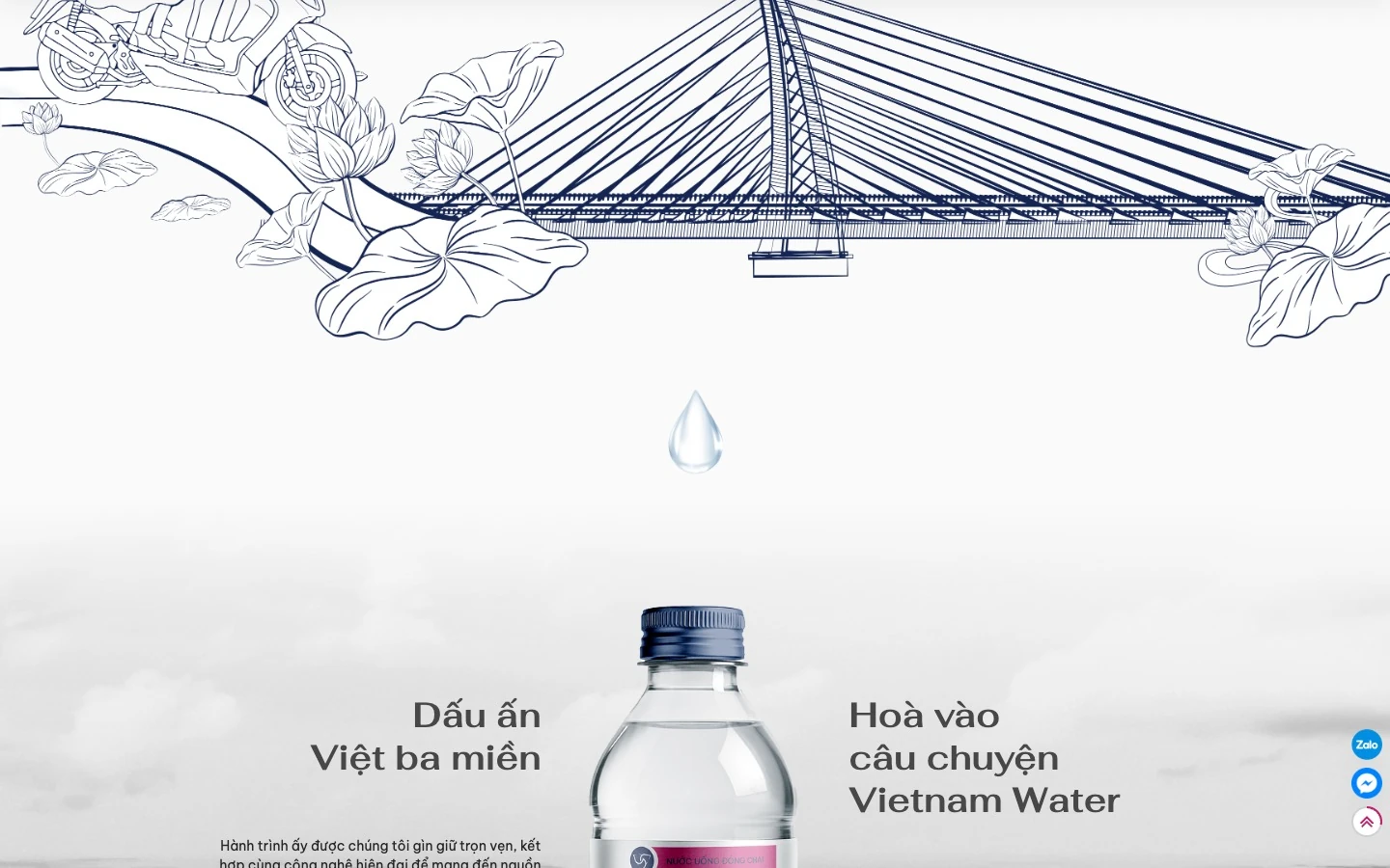Chai Vietnam Water hiện ra dưới cầu dây văng ở đoạn kết câu chuyện ba miền