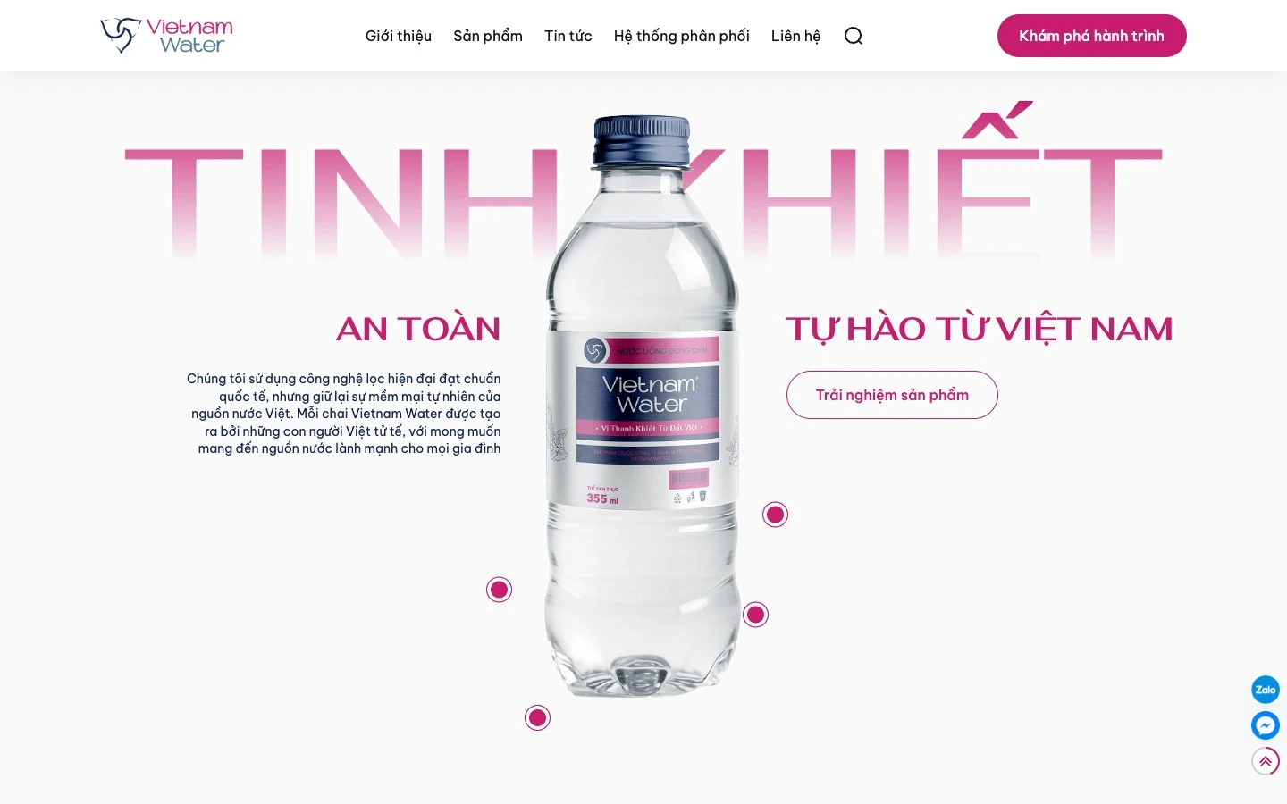 Khối tinh khiết, an toàn, tự hào từ Việt Nam quanh chai nước Vietnam Water