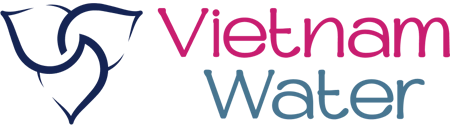 Logo Vietnam Water chữ hồng và xanh navy với biểu tượng giọt nước