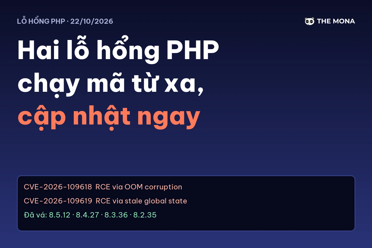 Thẻ bài viết hai lỗ hổng PHP chạy mã từ xa và các bản vá của MONA Media