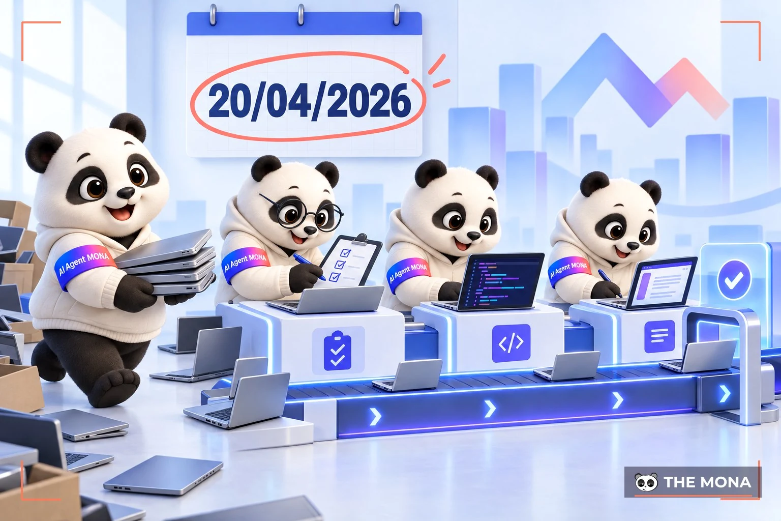 Lịch 20/04/2026 khoanh đỏ, gấu MONA gom máy lẻ về một dây chuyền agentic coding