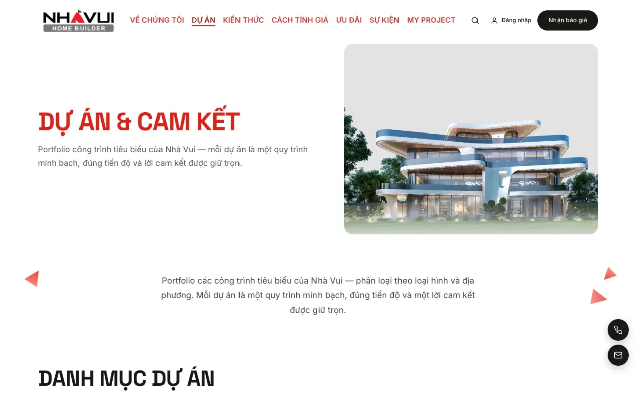Trang Dự án và cam kết của Nhavui với danh mục công trình và ảnh công trình nổi bật
