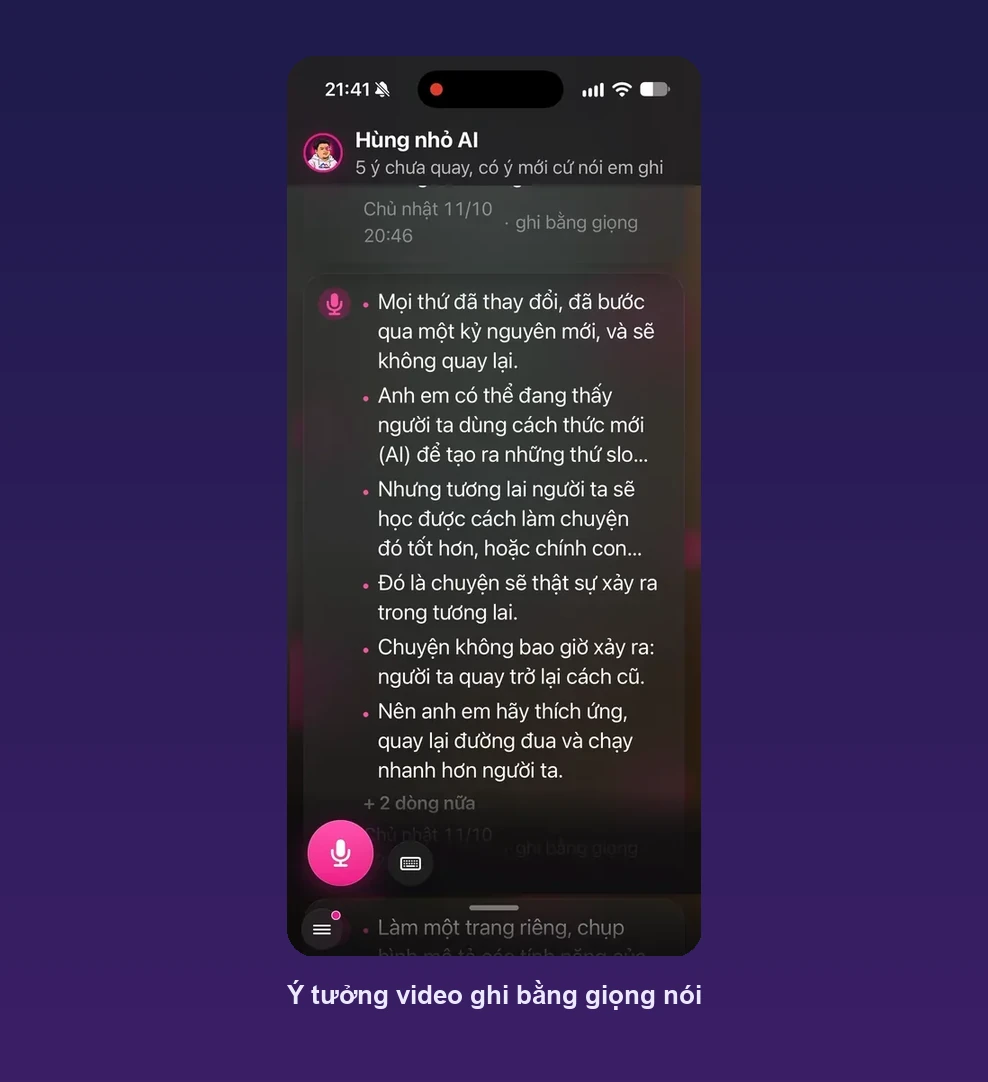 Danh sách ý tưởng video CEO ghi bằng giọng nói, chờ quay trong tuần