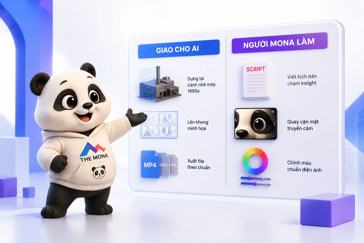 Dịch vụ dựng video AI của MONA: việc giao cho AI và việc người MONA làm