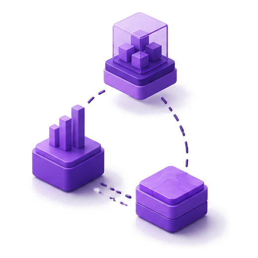 Ba khối dữ liệu rời nhau, đường nối giữa chúng bị đứt