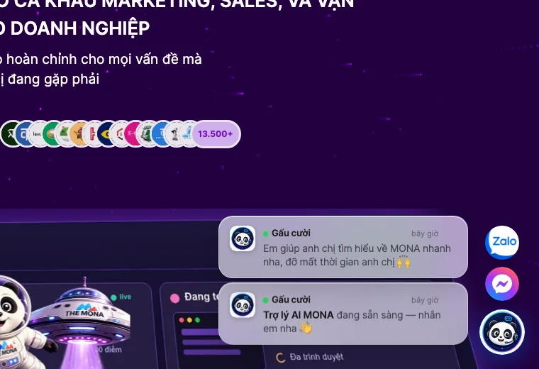 Chatbot RAG của MONA đang chào khách trên mona.media