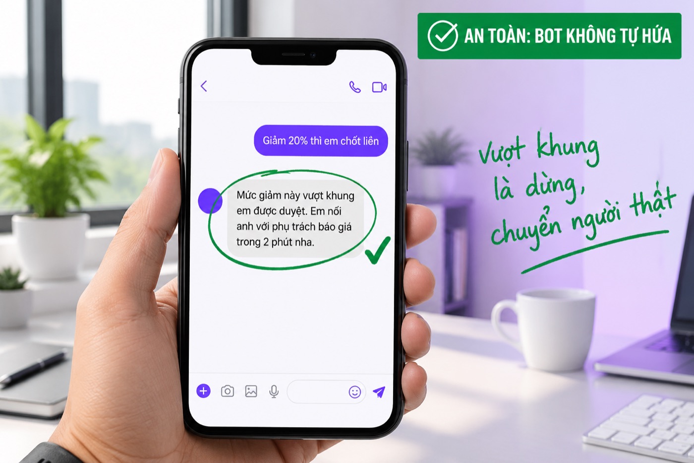 Chatbot AI Gấu Cười từ chối giảm giá vượt khung và chuyển sang người phụ trách