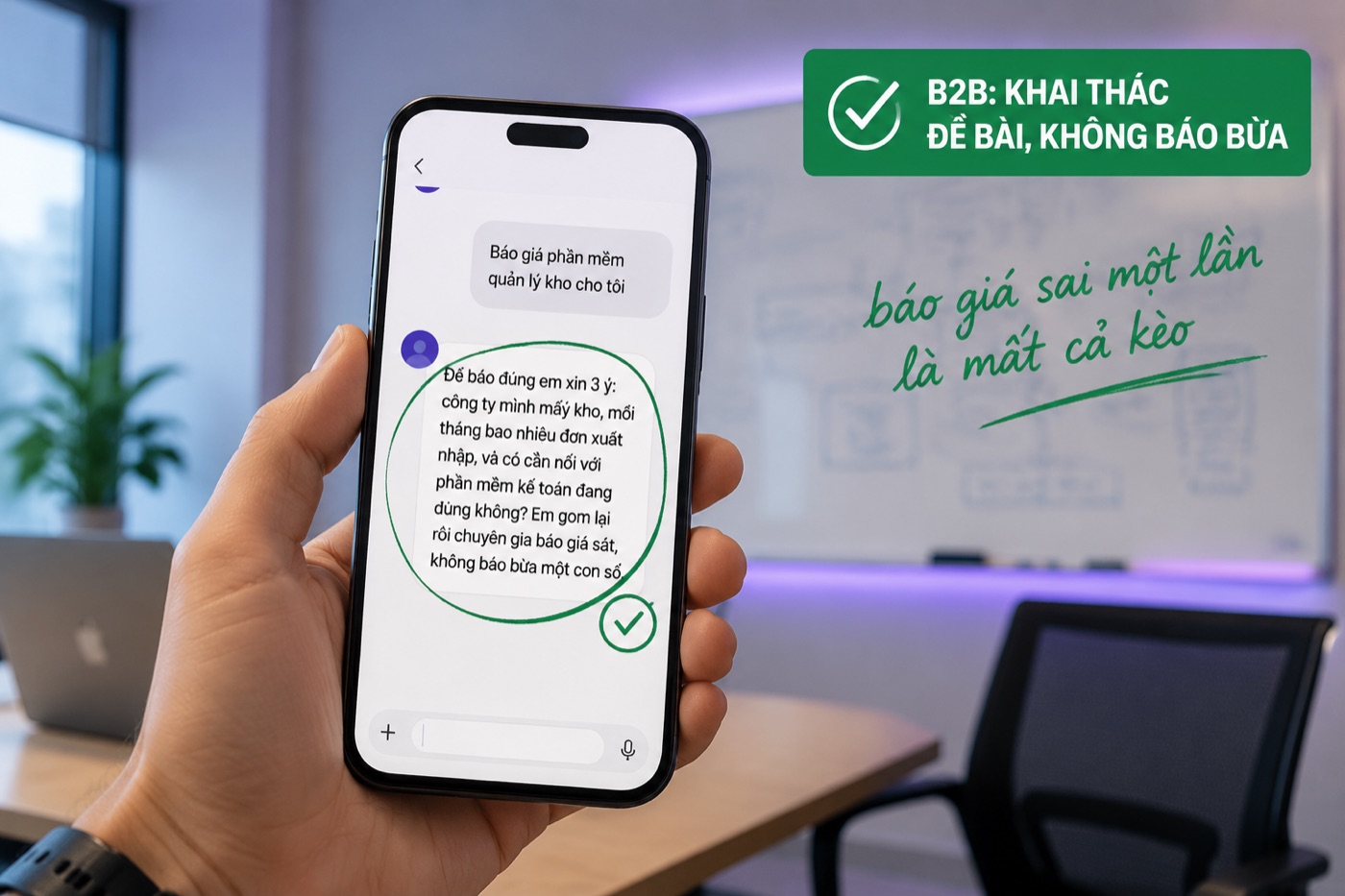 Chatbot AI ngành B2B hỏi đủ ý để dựng brief thay vì báo giá bừa