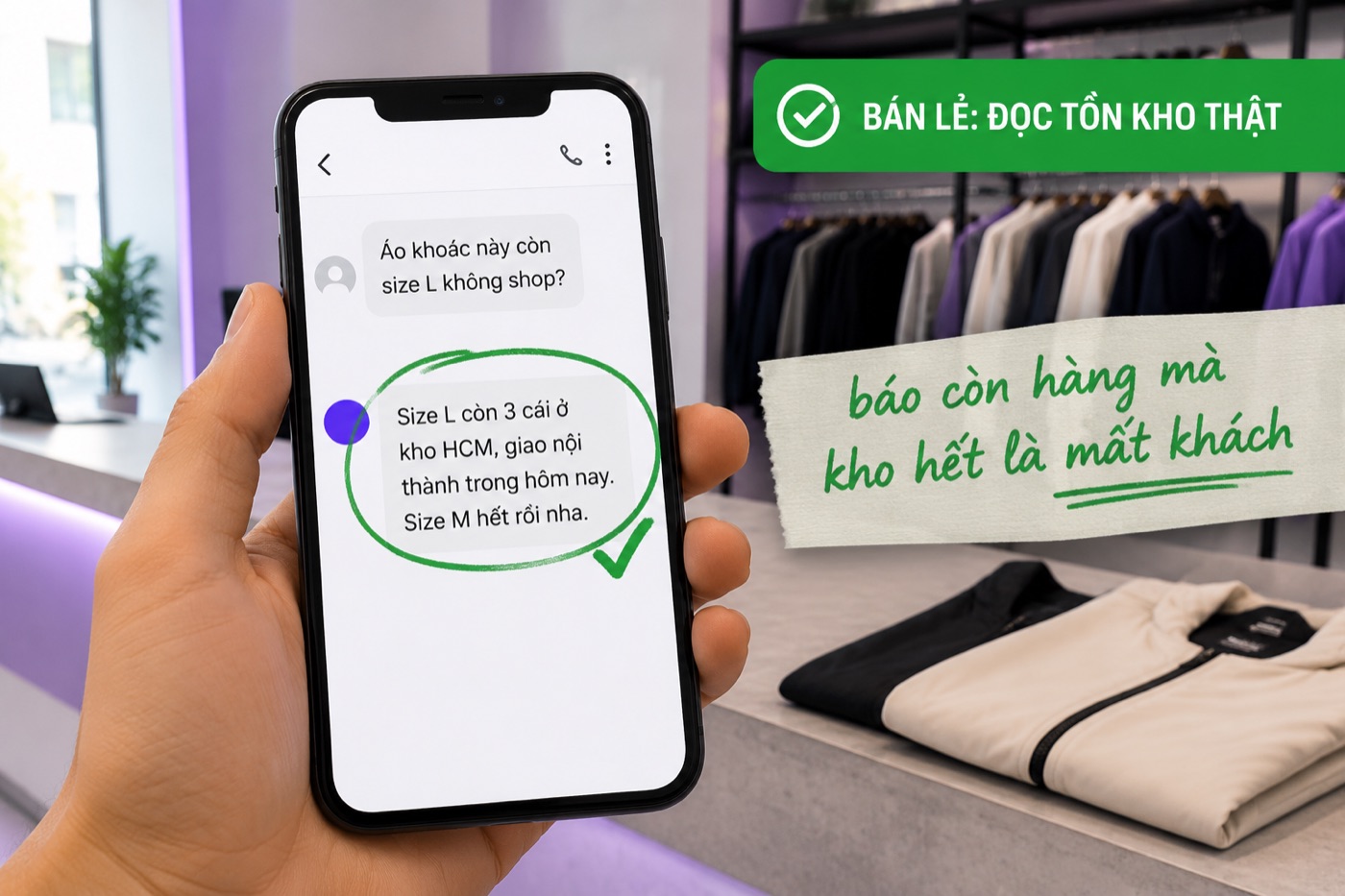 Chatbot AI ngành bán lẻ đọc tồn kho thật, báo còn 3 áo size L tại kho HCM