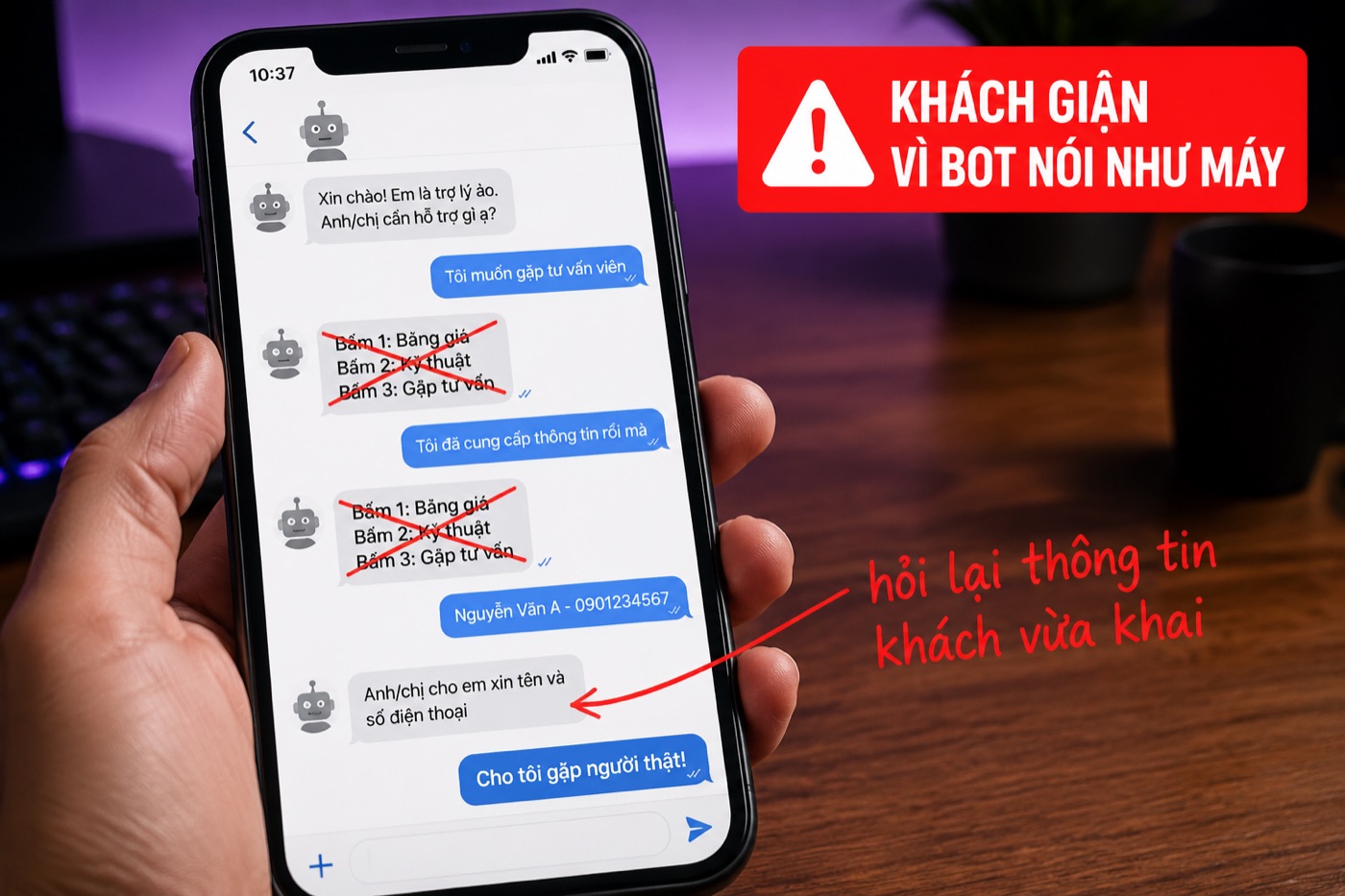 Chatbot AI nói như máy, bắt bấm menu và hỏi lại thông tin khách vừa khai