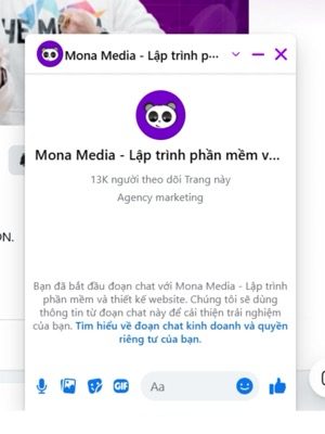 Messenger fanpage Mona Media — Gấu Cười trả lời khách hỏi báo giá SEO