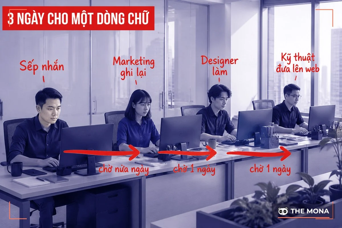 Một yêu cầu sửa website đi qua bốn người trong công ty và mất ba ngày