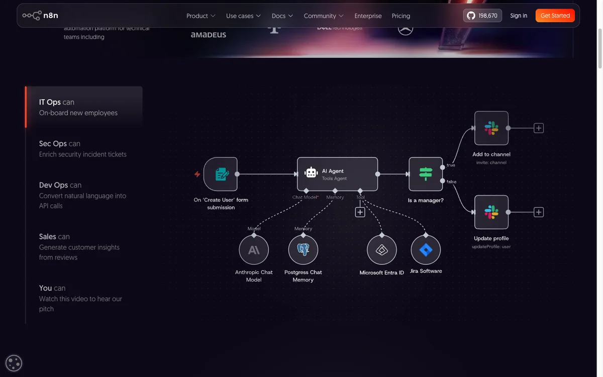 Giao diện n8n với các node nối nhau thành một luồng xử lý hoàn chỉnh